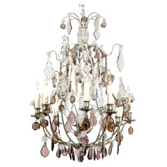 19th Century French Chandelier with Crystal Fruit Pendants