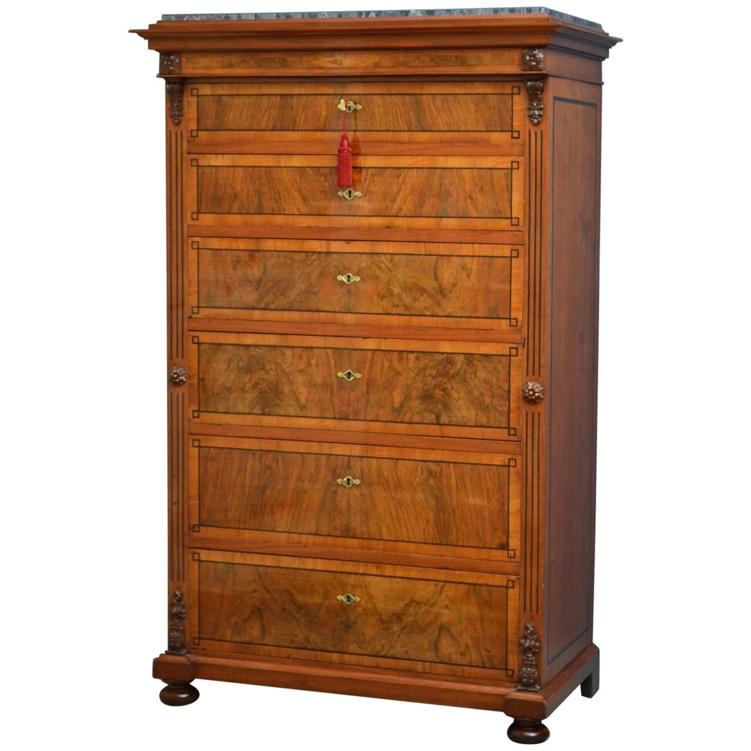 19th Century Continental Walnut Chest of Drawers For Sale