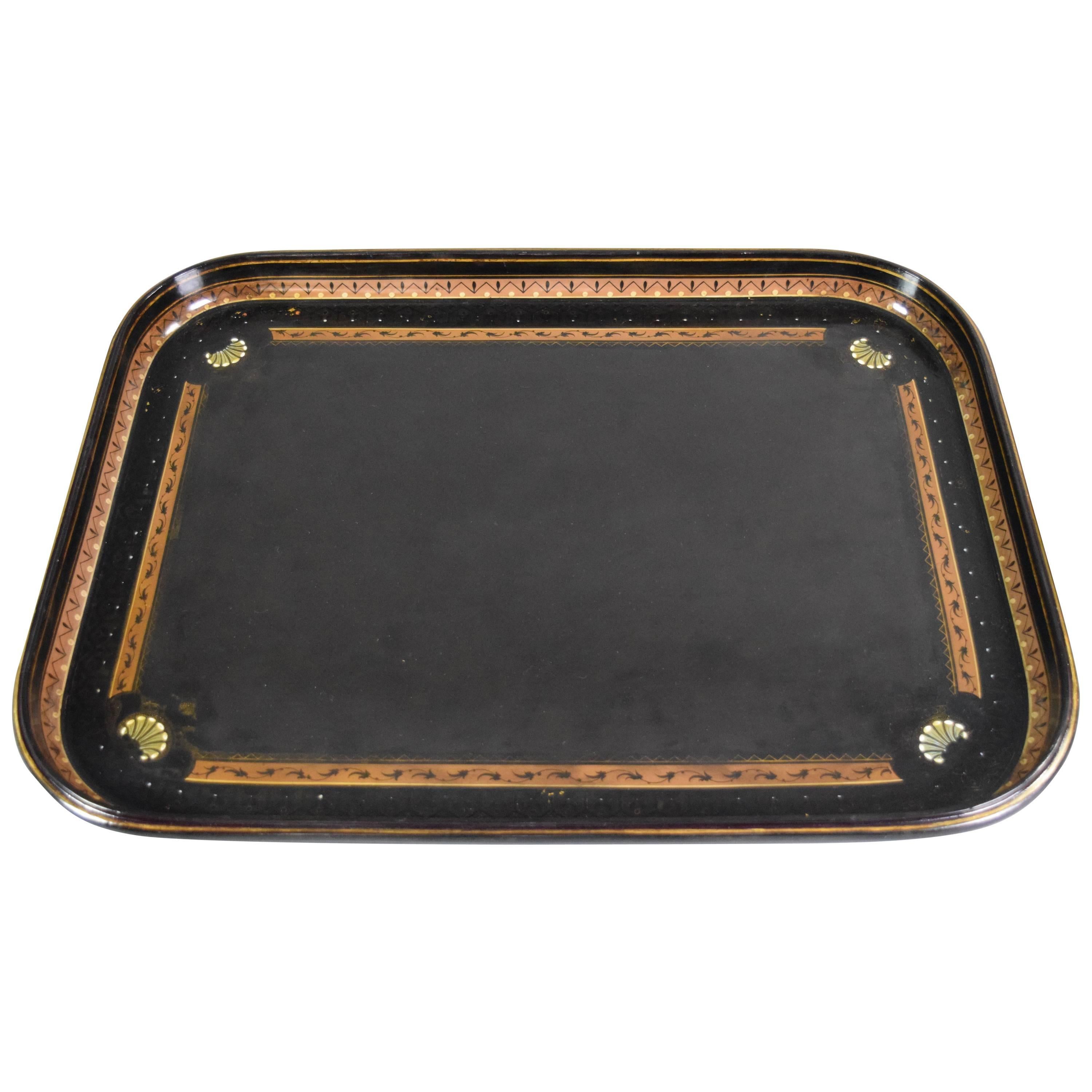  Victorian Large Black Lacquer Tray by Jennens & Bettridge