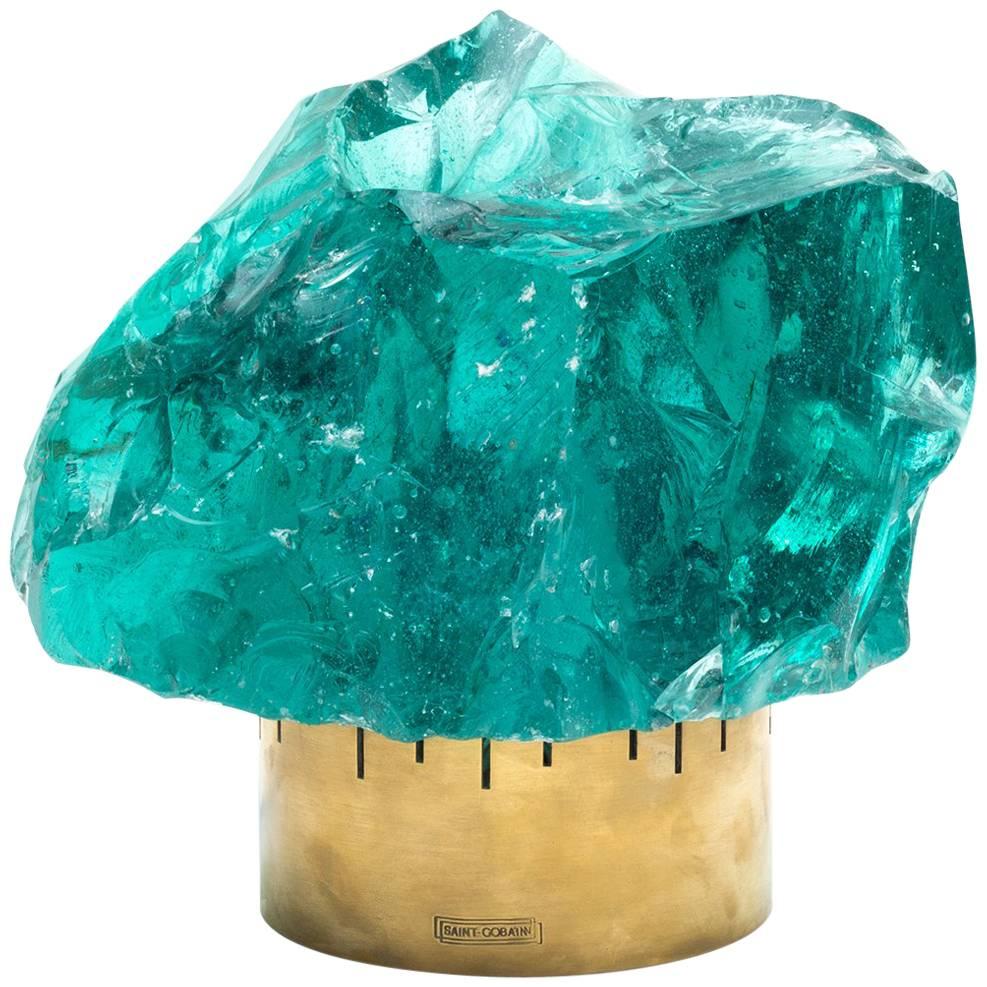Chiseled Green Crystal Table Lamp in the Manner of Max Ingrand for Saint Gobain