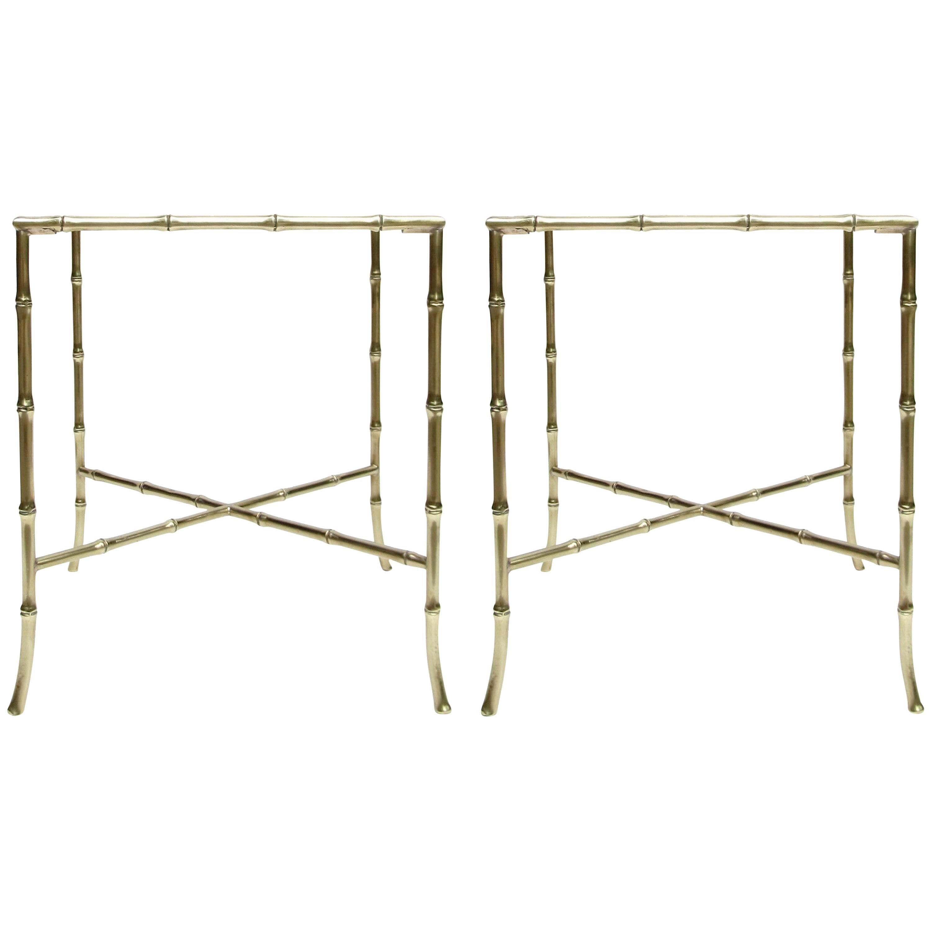 Pair of Brass Bamboo Chinoiserie Side Tables