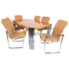 Milo Baughman Olive Burl Dining Table with Dining Chairs 3