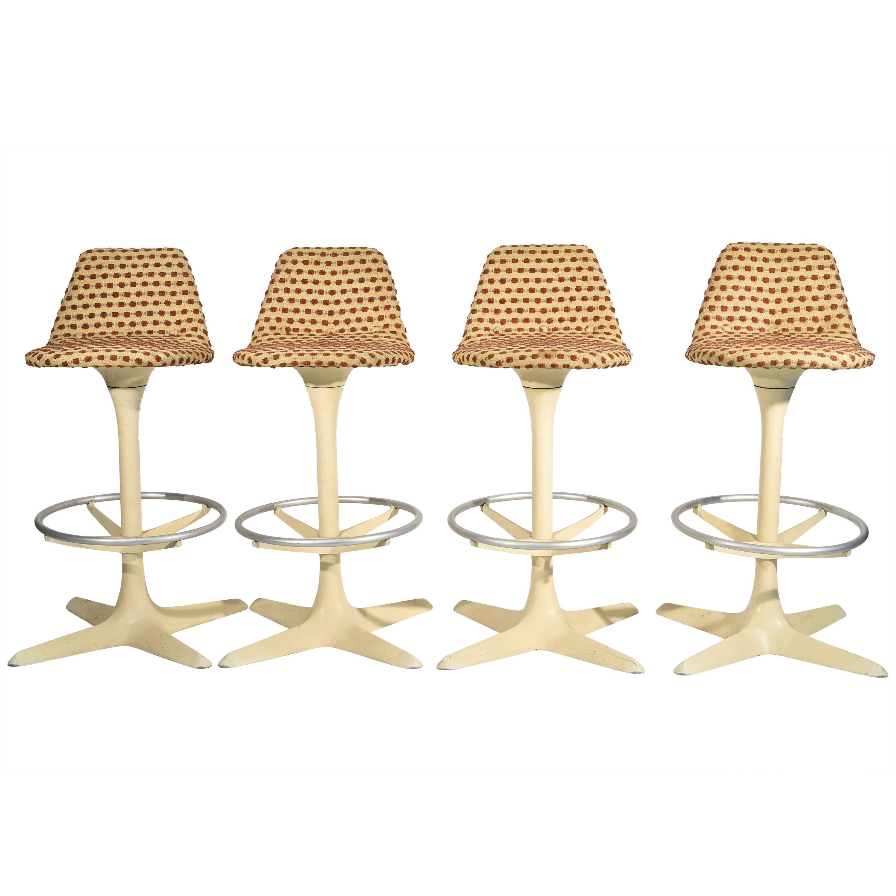 Set of Four Tulip Saarinen Style Swivel Bar Stools