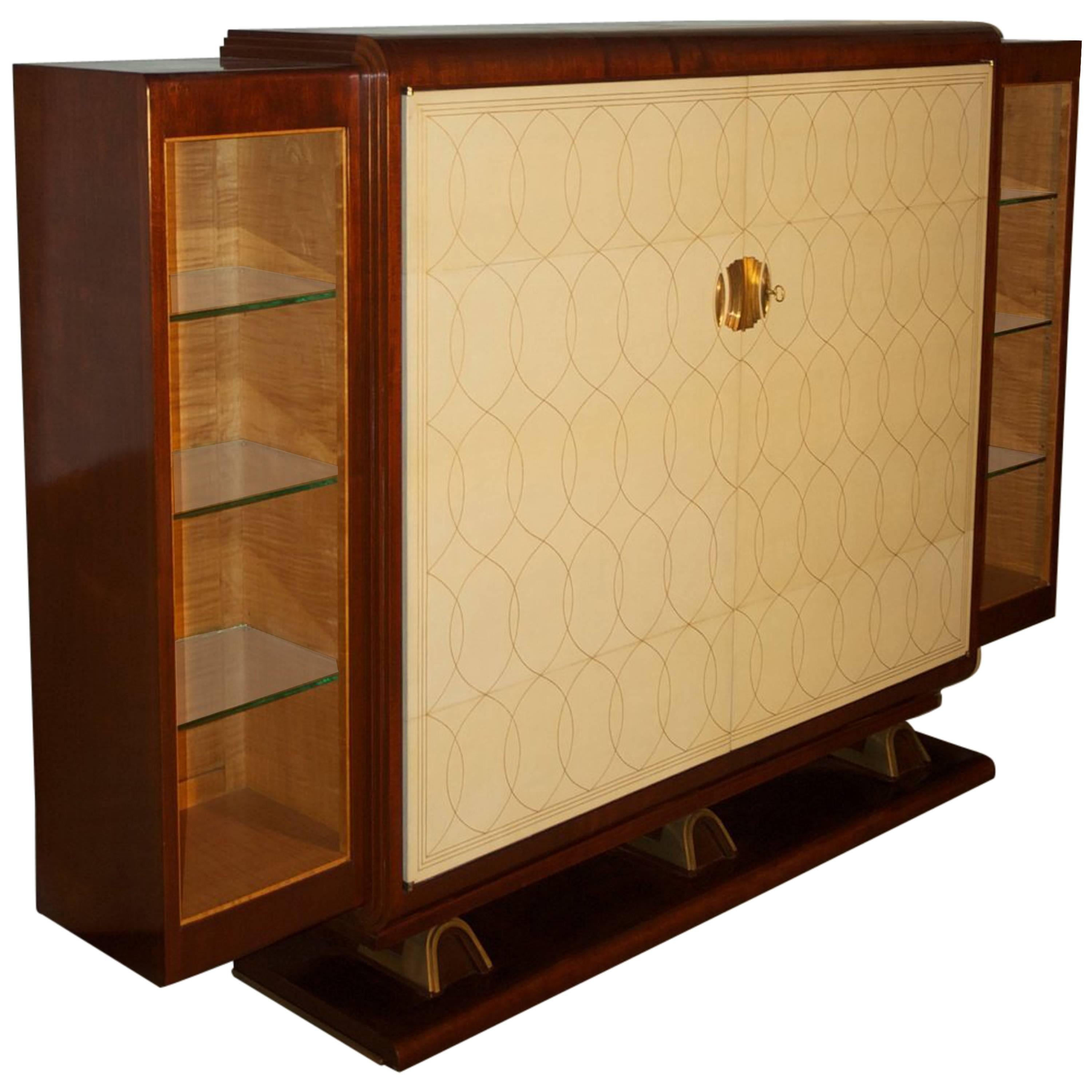 Rousseau and Lardin Cabinet with Parchment Doors For Sale