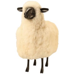 Lamb in the Style of Lalanne Made from Solid Bronze and Real Fur