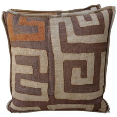 Wheat, Brown and Orange Colored Kuba Cloth Pillows, Pair