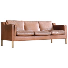 Børge Mogensen Style Sofa Model 2213 in Light Cognac Leather by Stouby Mobler