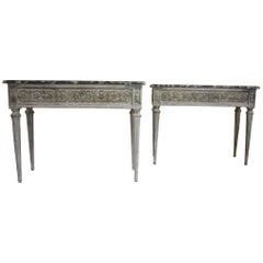 Pair of Louis XVI Carved Painted Console Tables 7