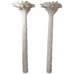 Sirmos Pair of Plaster Palm Tree Torchiere Uplights, Serge Roche Style
