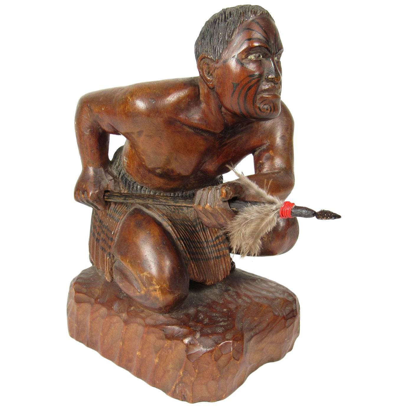 Early 20th Century Carved and Polychromed Figure of a Maori Warrior For Sale