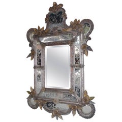 Venetian Acid Etched and Gilt Floral Beveled Wall Mirror, late 19th/early 20th