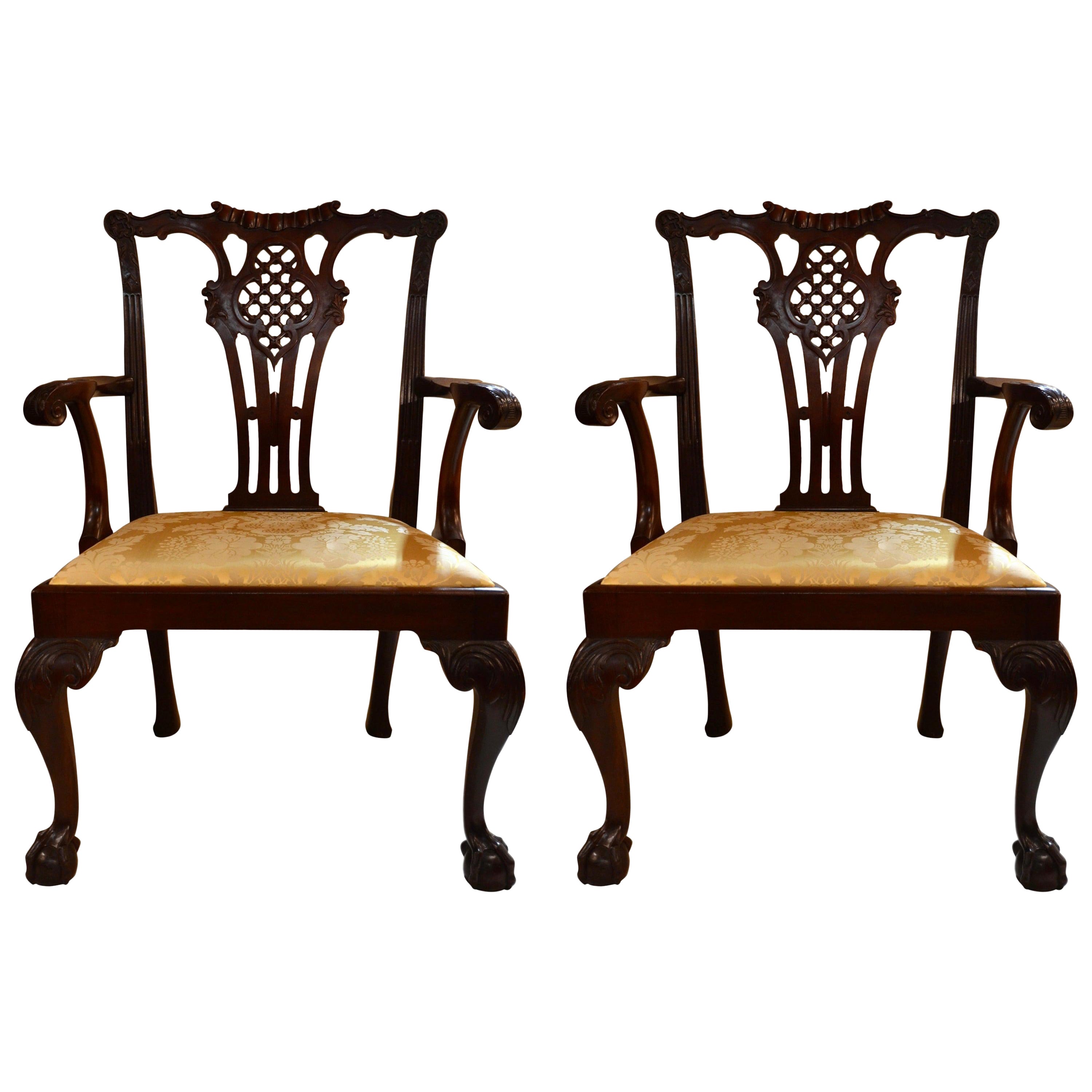 Paar antike englische Mahagoni-Sessel aus dem 19. Jahrhundert