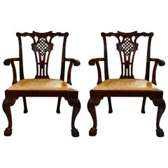 Pair of Antique English Mahogany 19th Century Armchairs