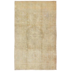 Faded Retro Turkish Konya Rug with Medallion, Florals and Taupe Background