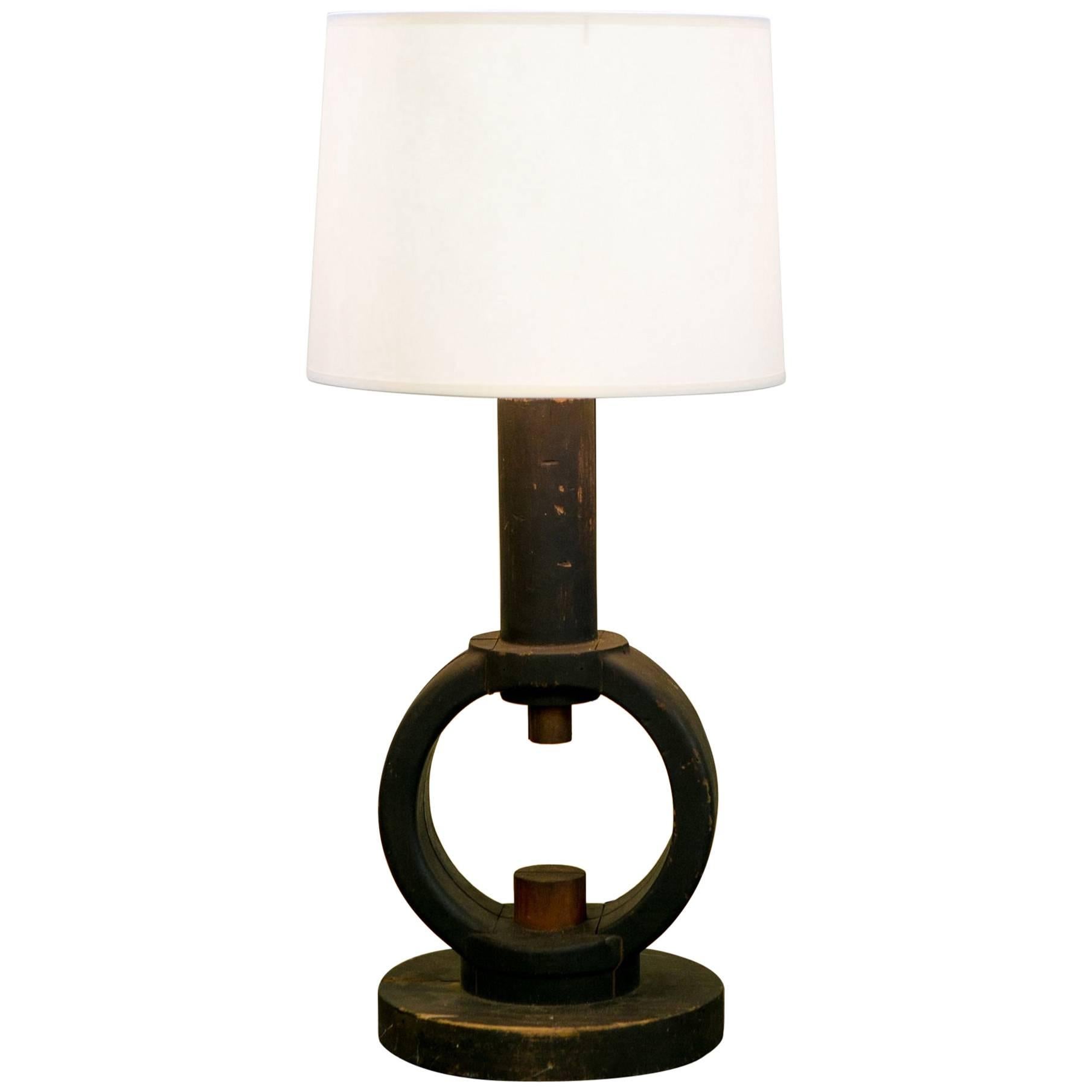 One of a Kind Black Wooden Table Lamp with Shade