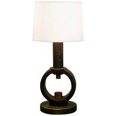 Antique One of a Kind Black Wooden Table Lamp with Shade