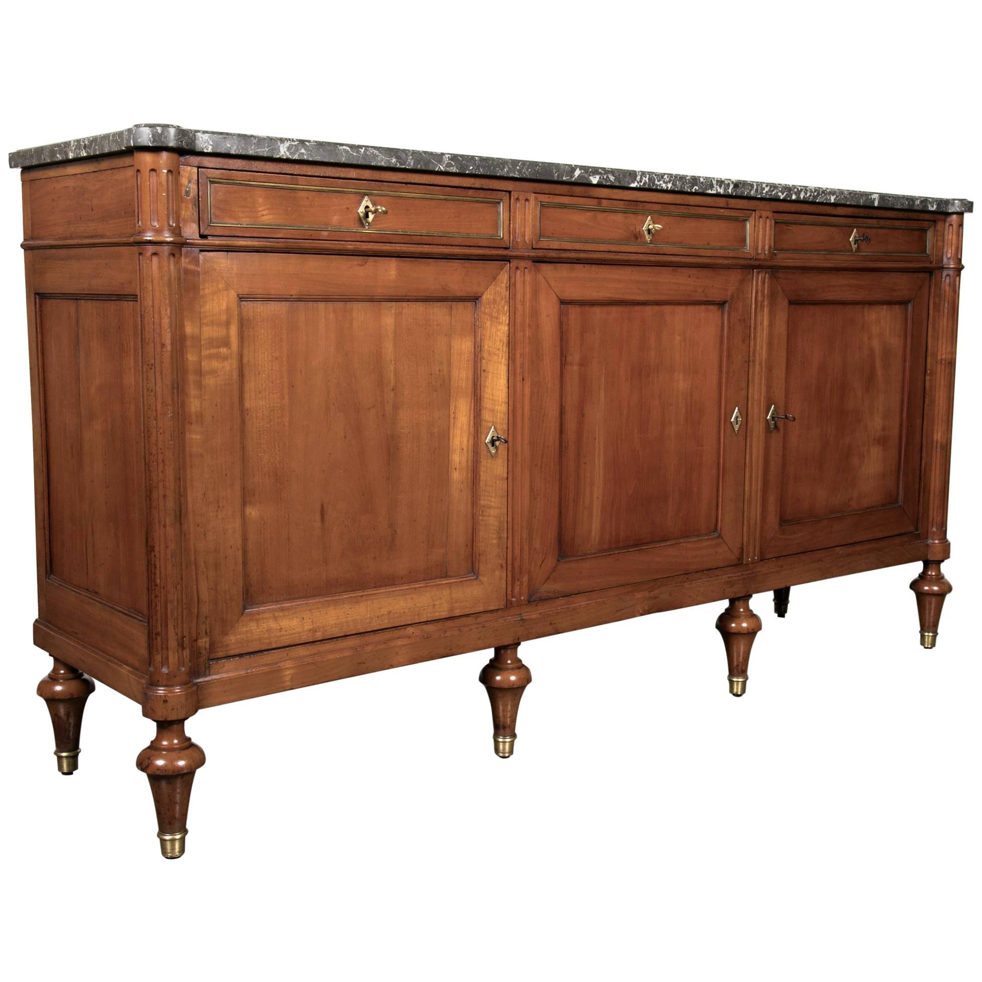 19th Century Louis XVI Walnut Enfilade with Marble Top