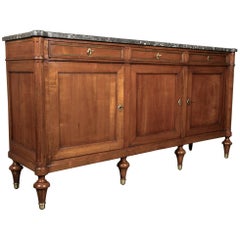 19th Century Louis XVI Walnut Enfilade with Marble Top