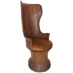 Organic Modern Graceful Mahogany Chair Carved from One Piece of Wood