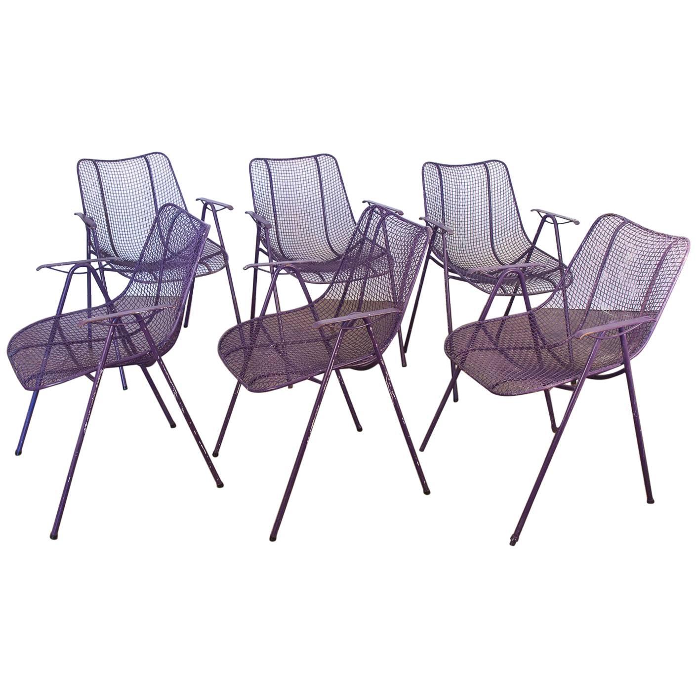 Set of Six Purple Woodard Garden Armchairs