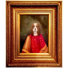 Vintage Oil Portrait of a Beagle Dog in Heavy Gilt Frame