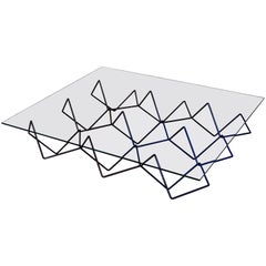 Contemporary Low Seismic Black and Blue Coffee Table in Handwoven steel