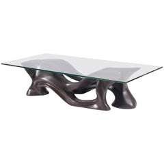 Amorph Crux Modern Coffee Table, Ebony stain in Ash wood with rectangular glass 