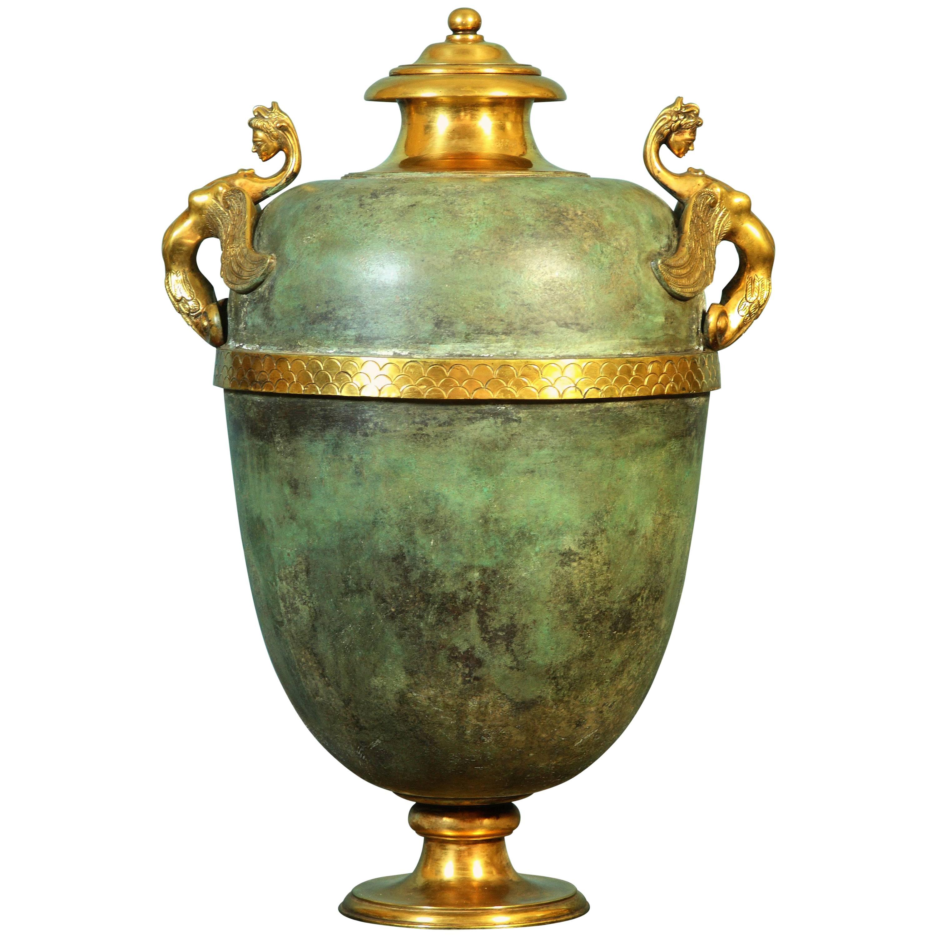 Tuscany Amphora in Copper Patina and Gilded Bronze Handmade by Master Artisans For Sale