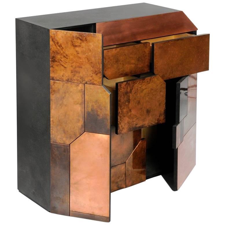 Elementi Copper Patina Sculptural Cabinet by Andrea Felice  For Sale