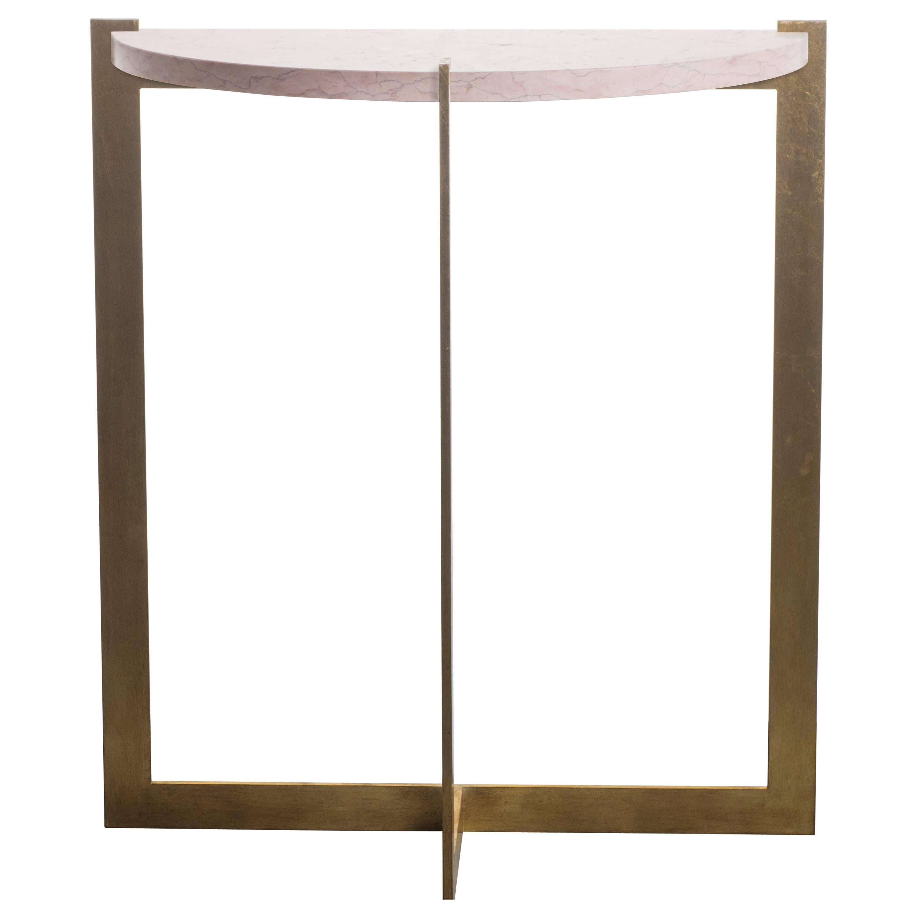 Half Moon High Side Table in Honed Perlino Rosa Top with Aged Gold Leaf