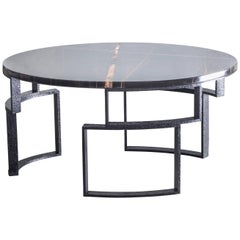 Hammered Windows Ellipse Table with Noir Doré Top and Burnished Hammered Steel