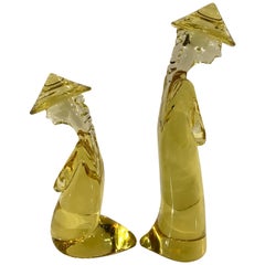 Vintage Pair of Murano Glass Chinese Figures, Attributed to Pino Signoretto