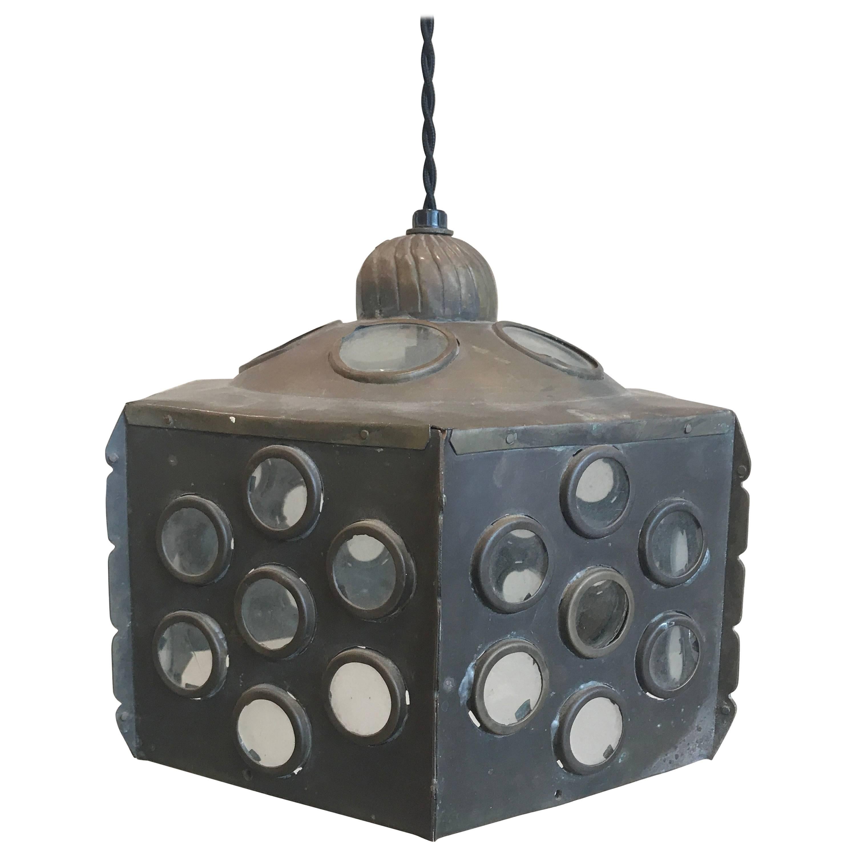 Patinated Brass Hanging Lamp For Sale