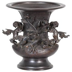 Antique Japanese Bronze Vase with Shi Shi Handles, circa 19th Century