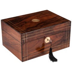 Antique English Walnut Jewelry Box with Brass Stringing