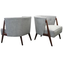 Pair of Mid-Century Angle Leg Barrel Back Lounge Chairs 1