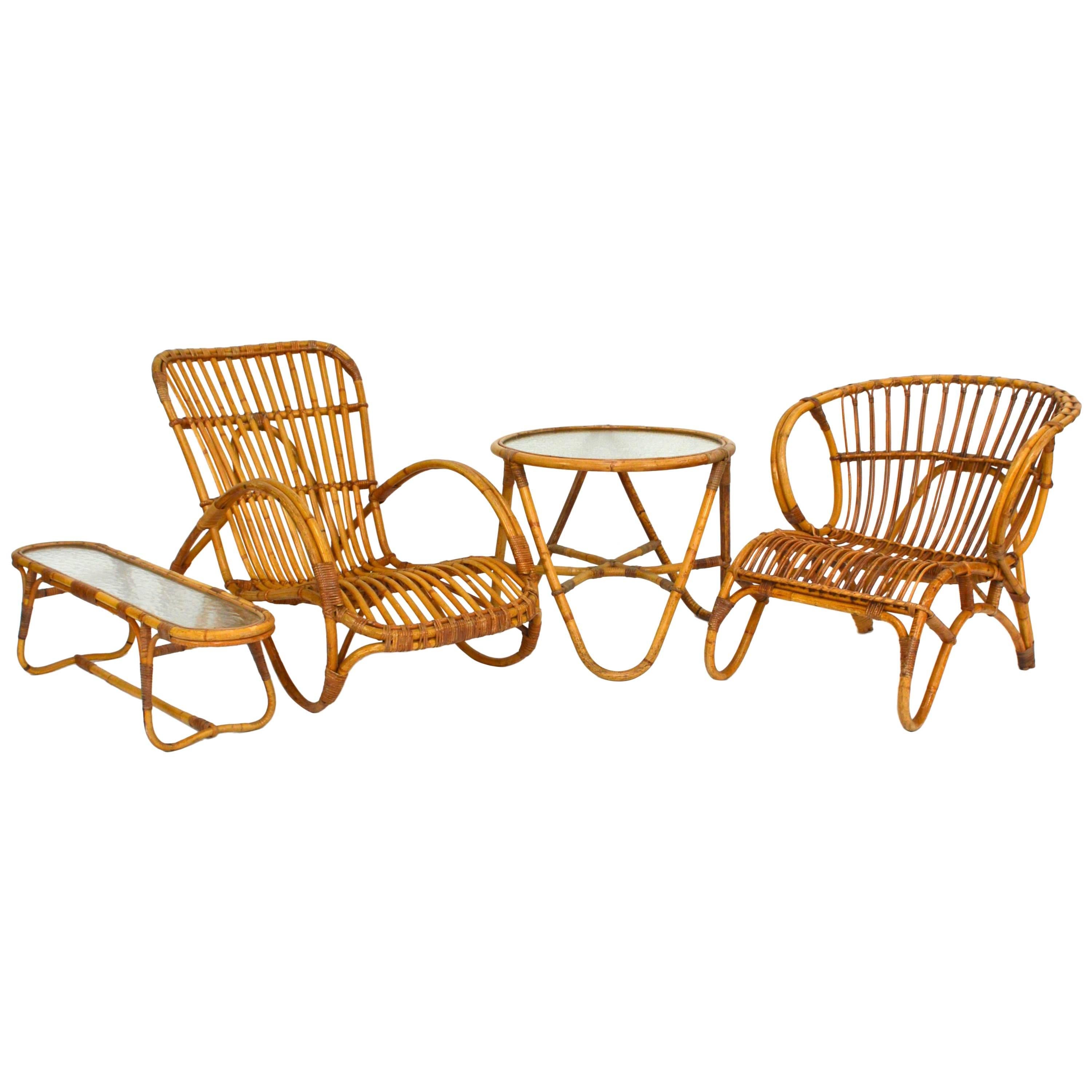 Viggo Boesen Style Rattan Lounge Set by Rohe, 1950s