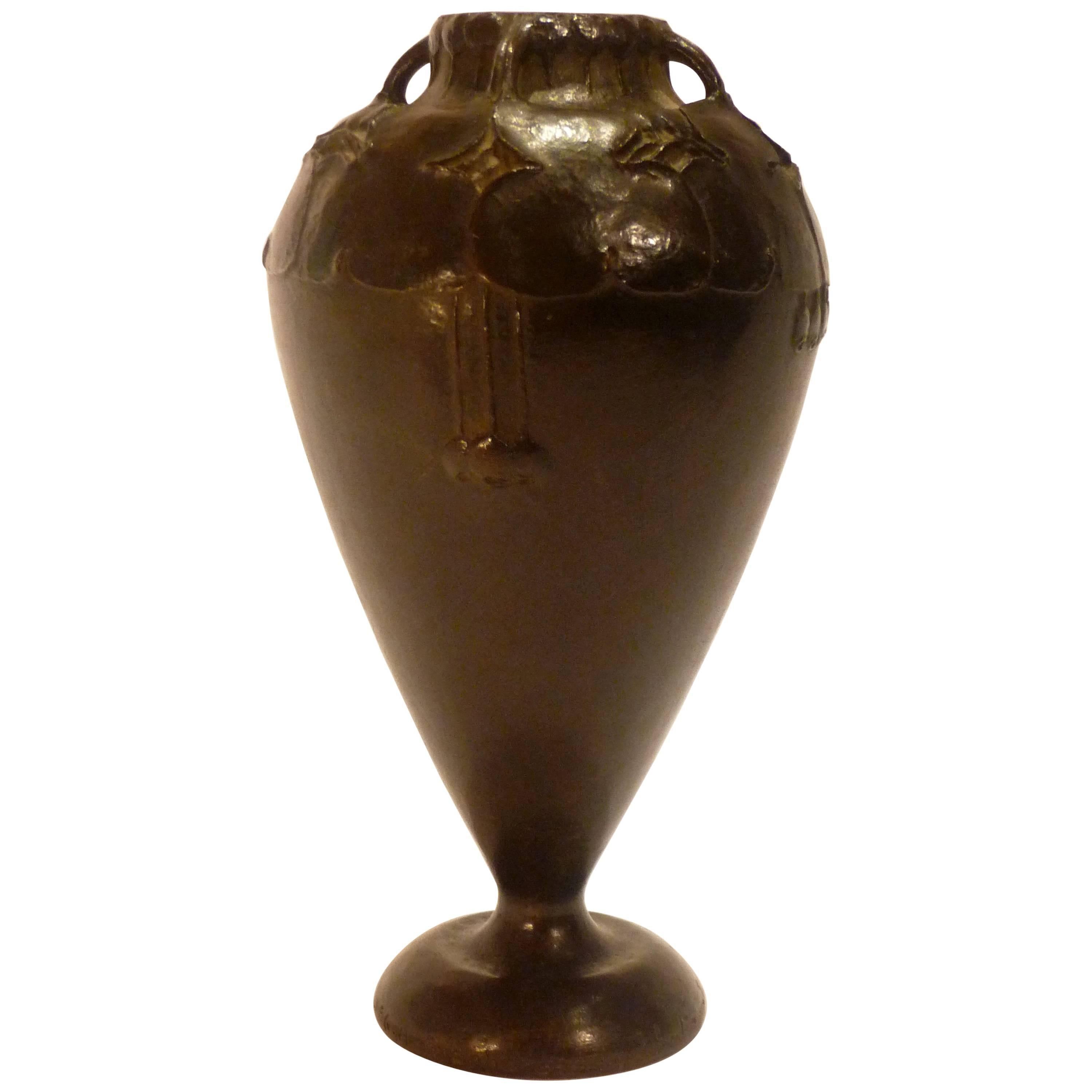 Hugo Elmqvist, an Art Nouveau Patinated Bronze Vase, Signed For Sale