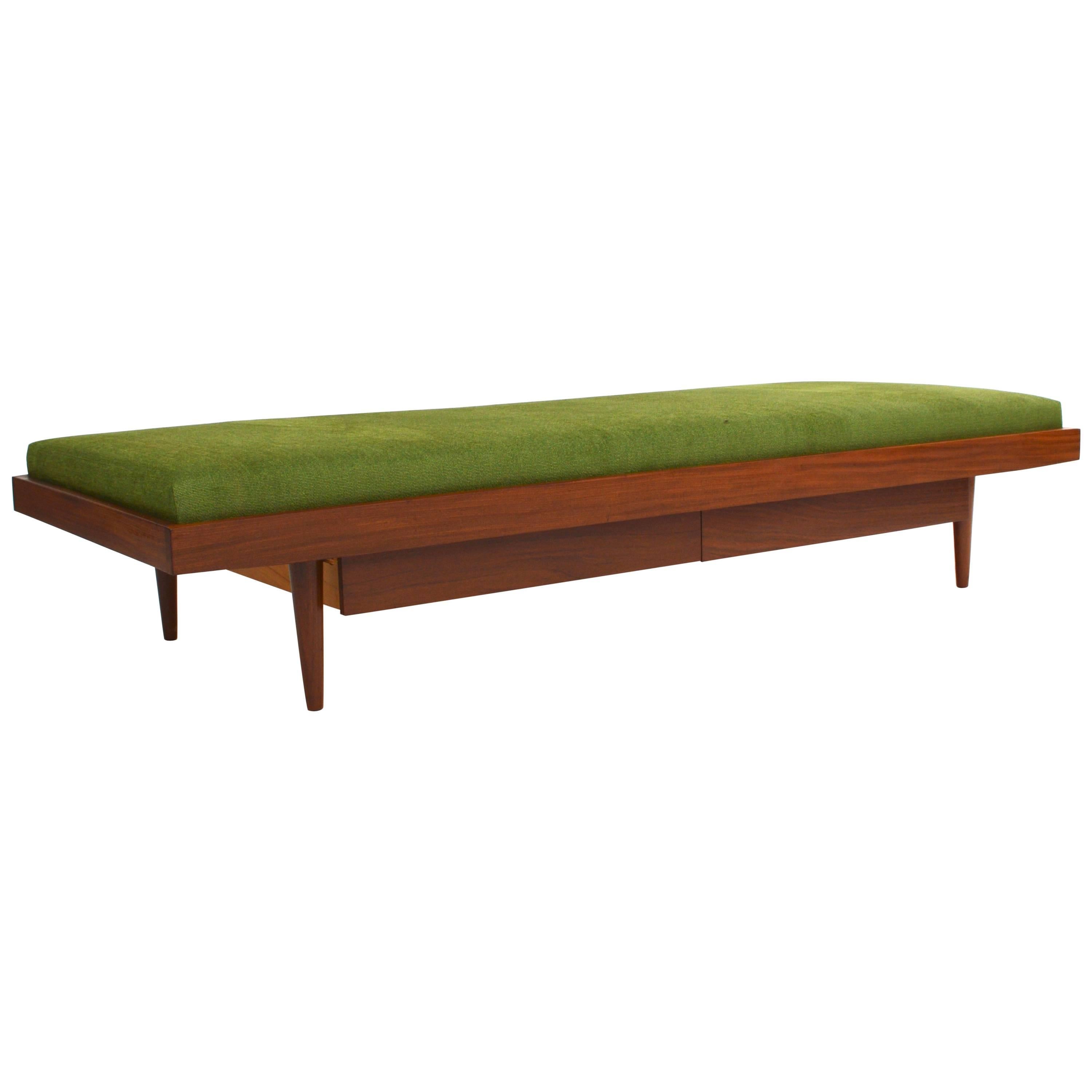 Teak Mid-Century Daybed with Two Drawers New Upholstery