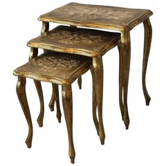 1950s Italian Florentine Gilded Nesting Tables, Set of Three