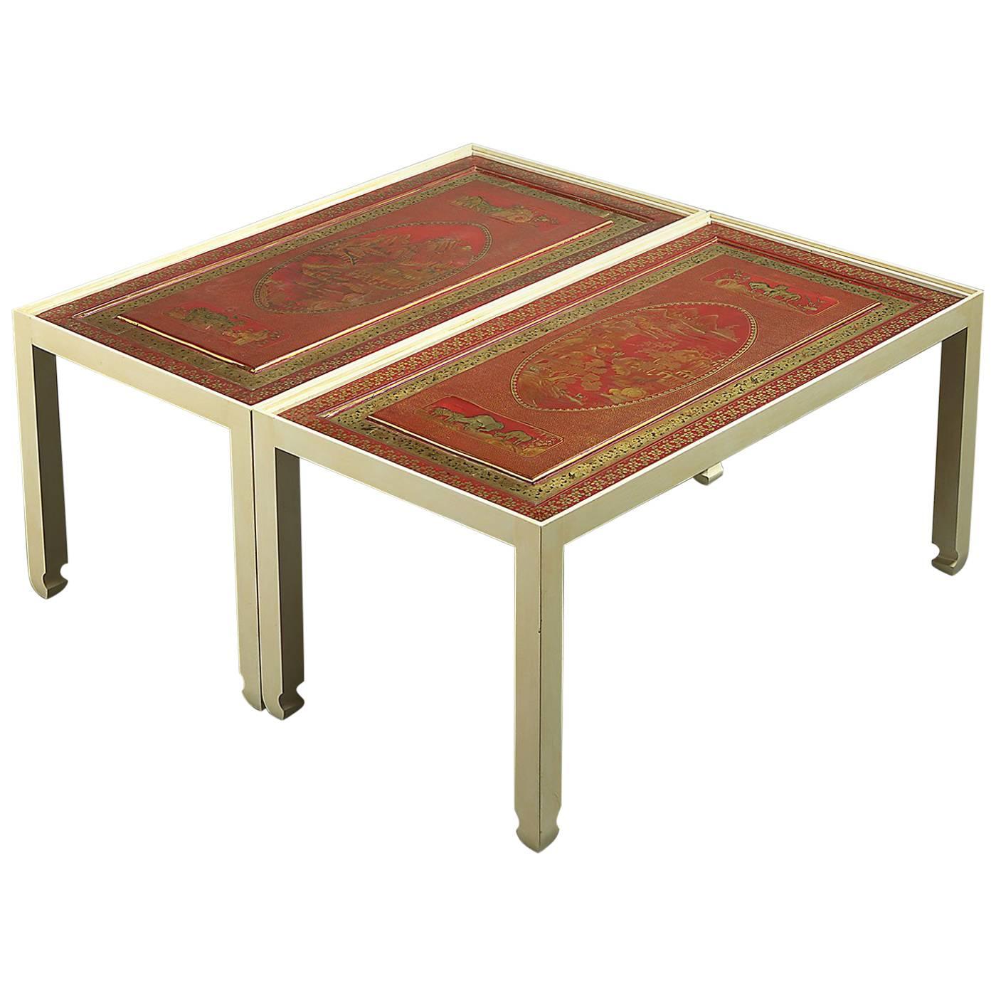 Fine Pair of Red Lacquer Panels as Low Tables