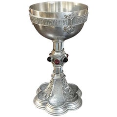 19th Century Silver Plate Chalice with Semi-Precious Jewels
