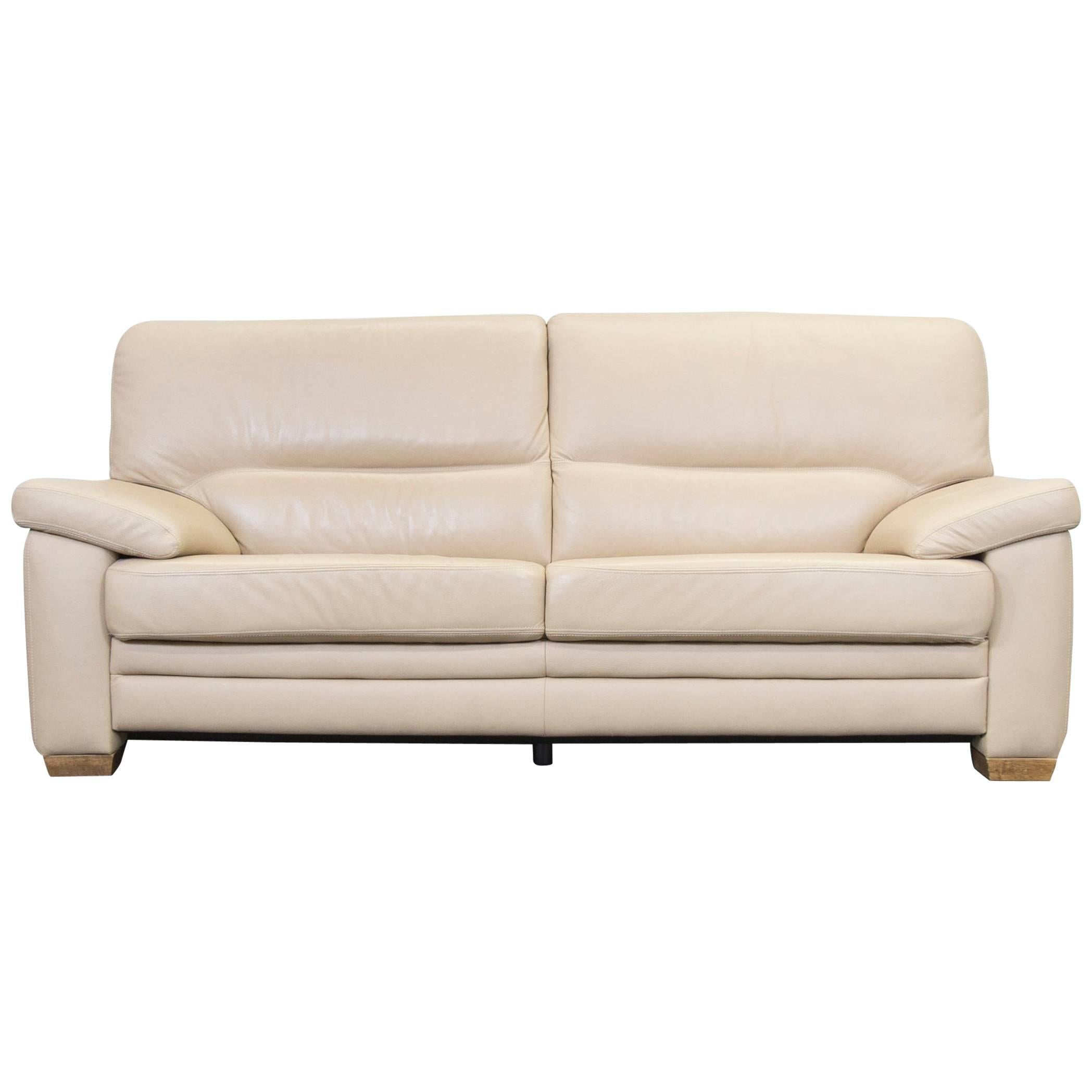 Designer Sofa Beige Leather Three-Seat Couch Modern