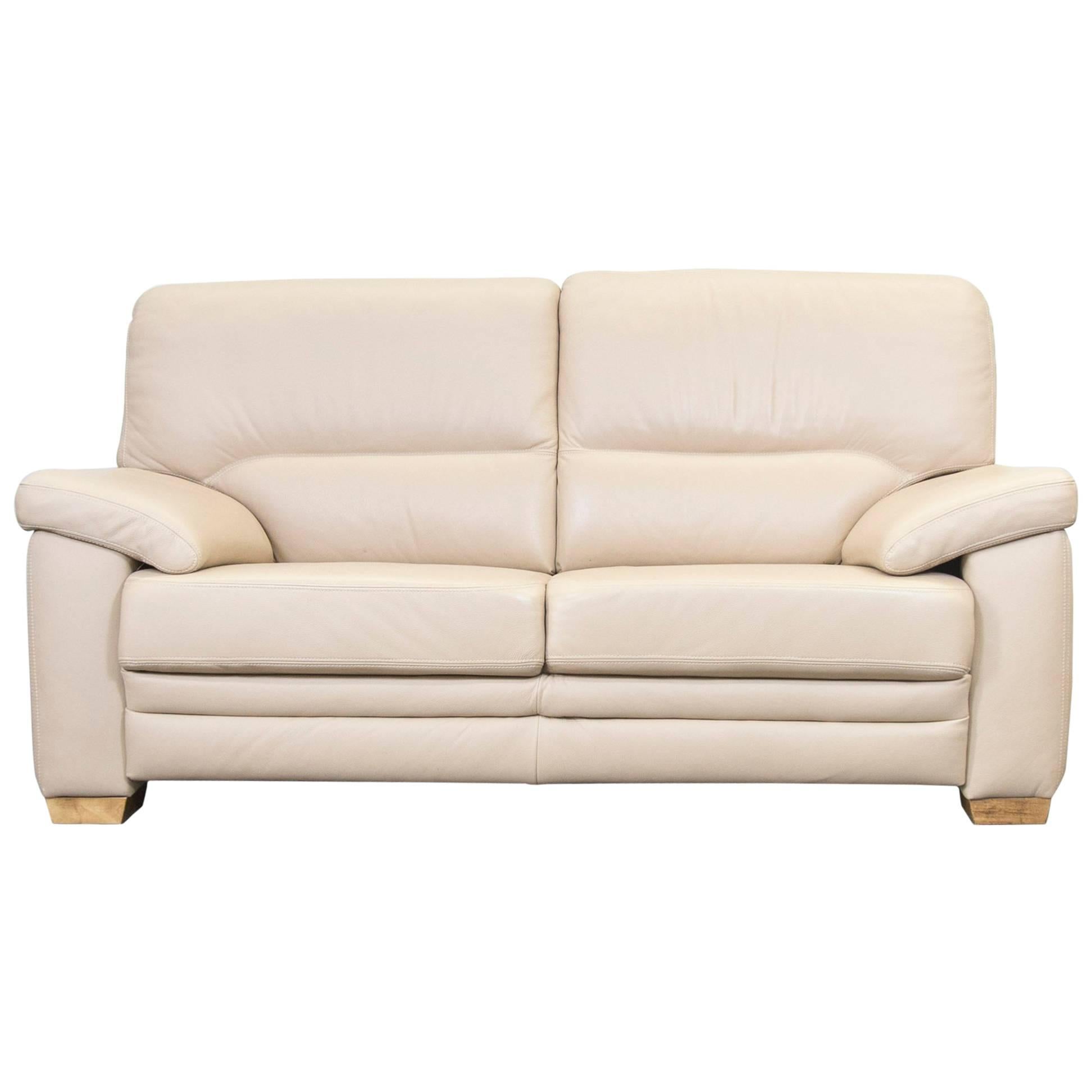 Designer Sofa Beige Leather Two-Seat Couch Modern