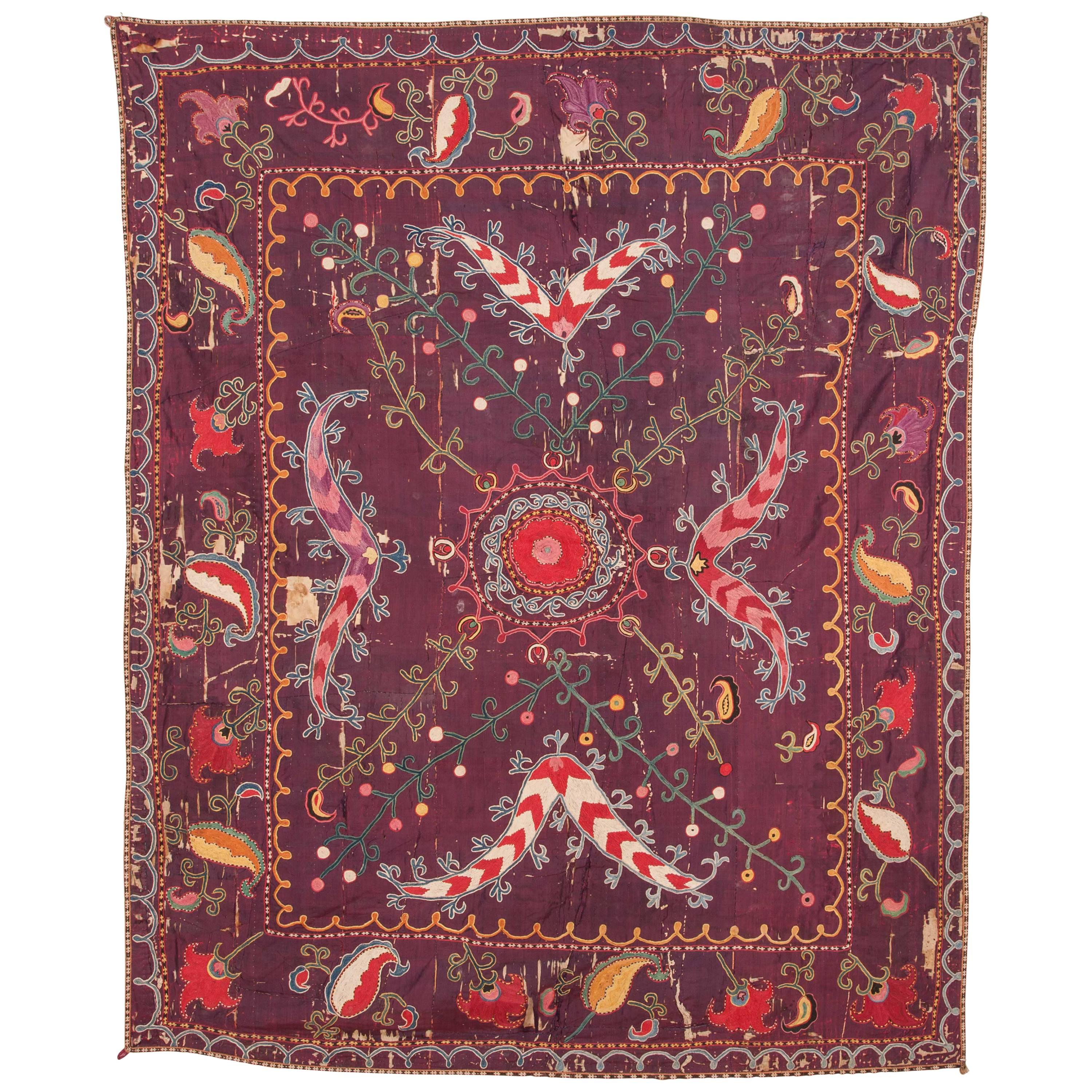 19th Century Central Asian Uzbek Shahrisabz Small Suzani For Sale