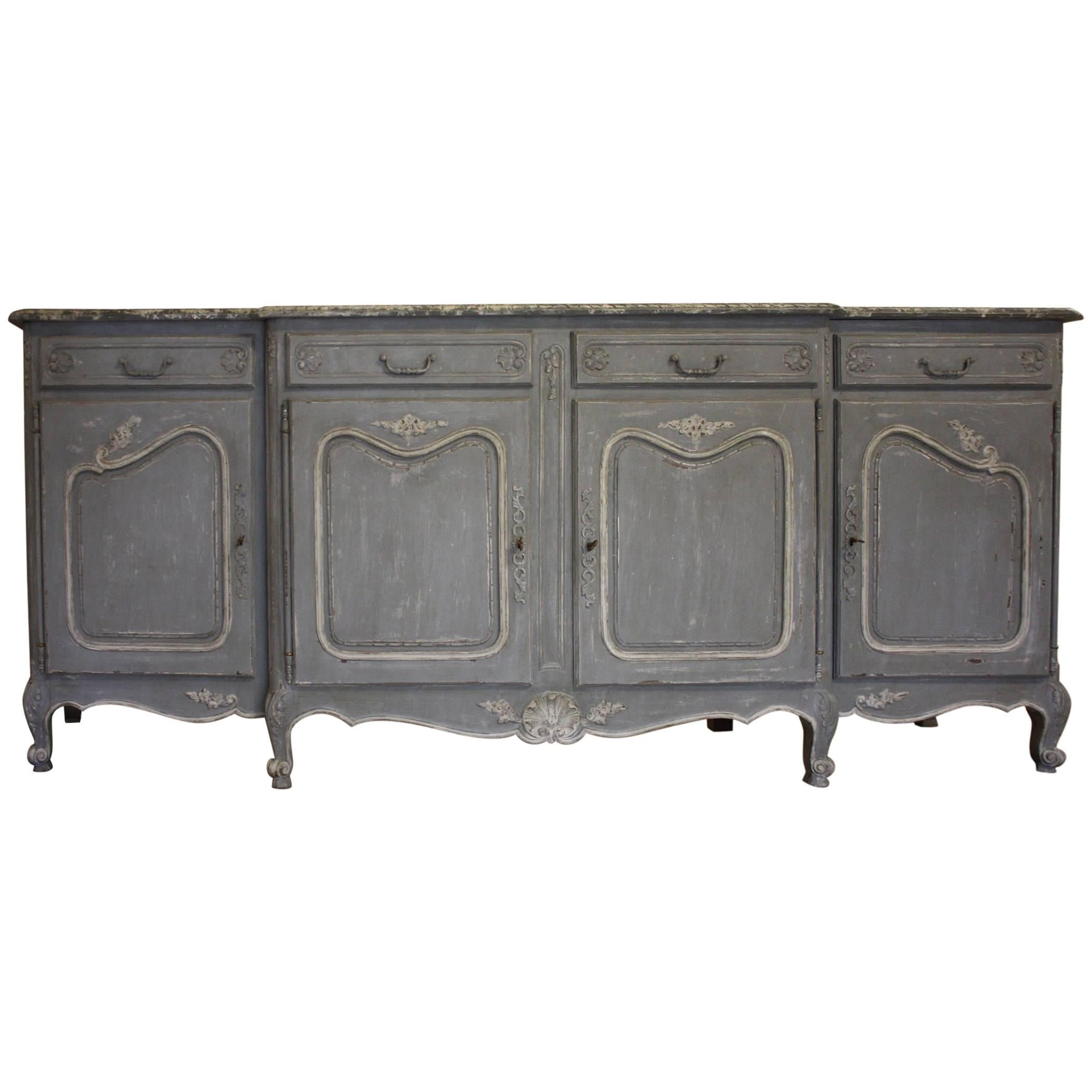 Louis XV Painted Provinical Enfilade with Faux Painted Marble Top For Sale