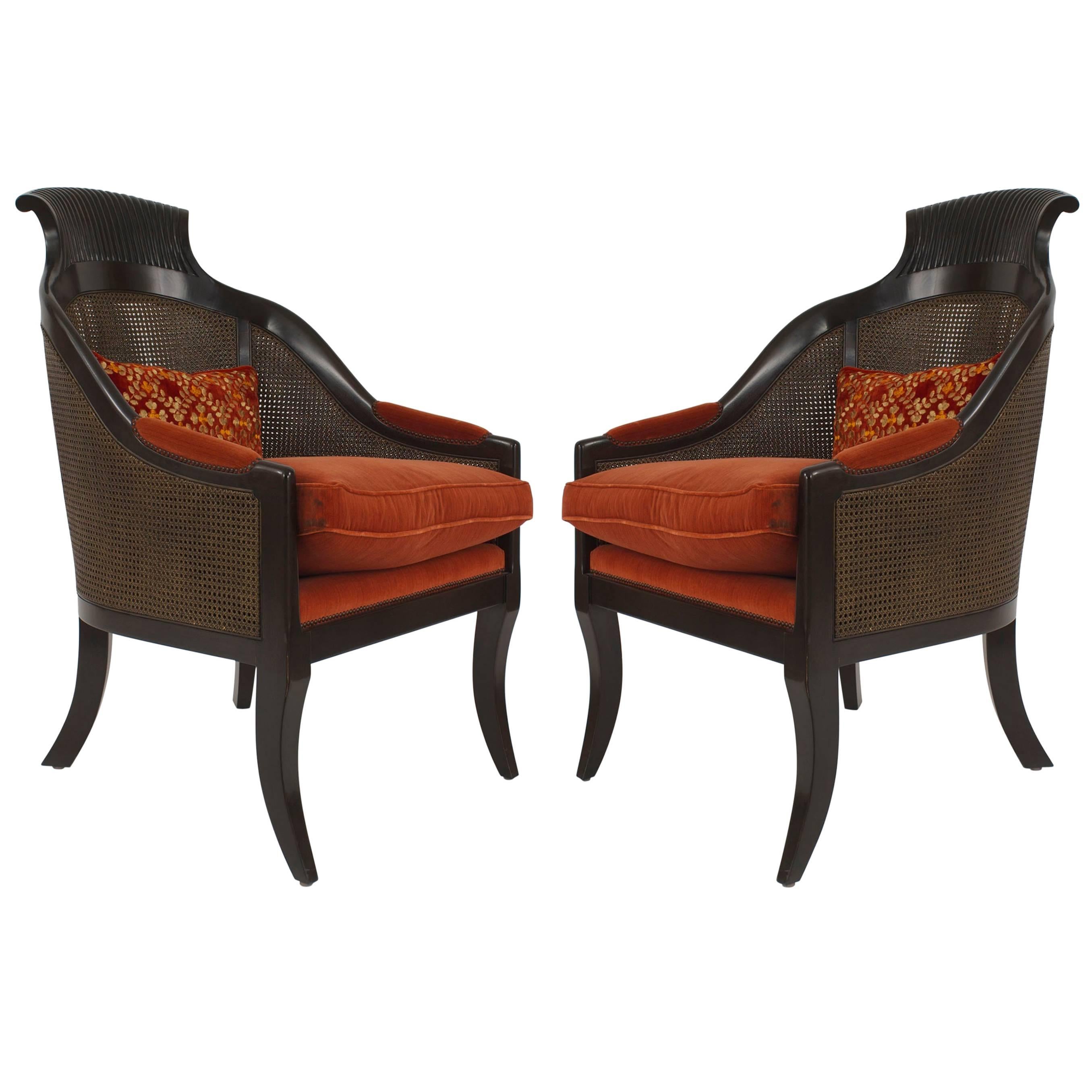 Paire de fauteuils de style English Regency en velours rouille en vente