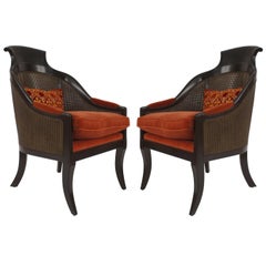 Vintage Pair of English Regency Rust Velvet Armchairs