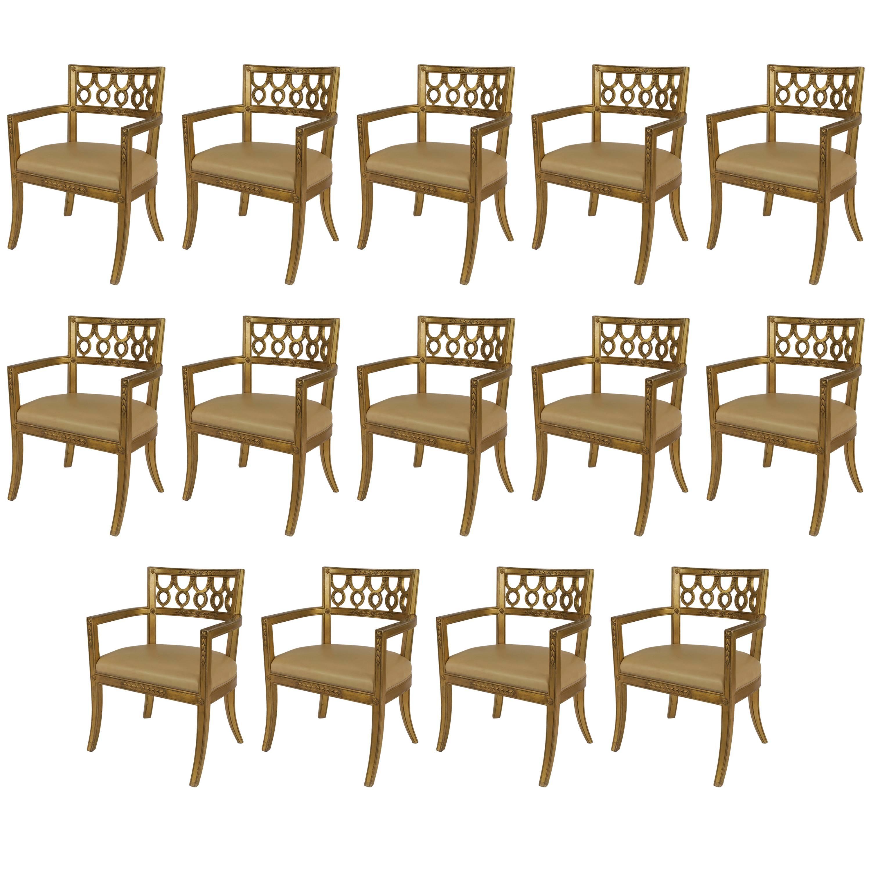 12 Italian Neo-Classic Wooden Arm Chairs For Sale