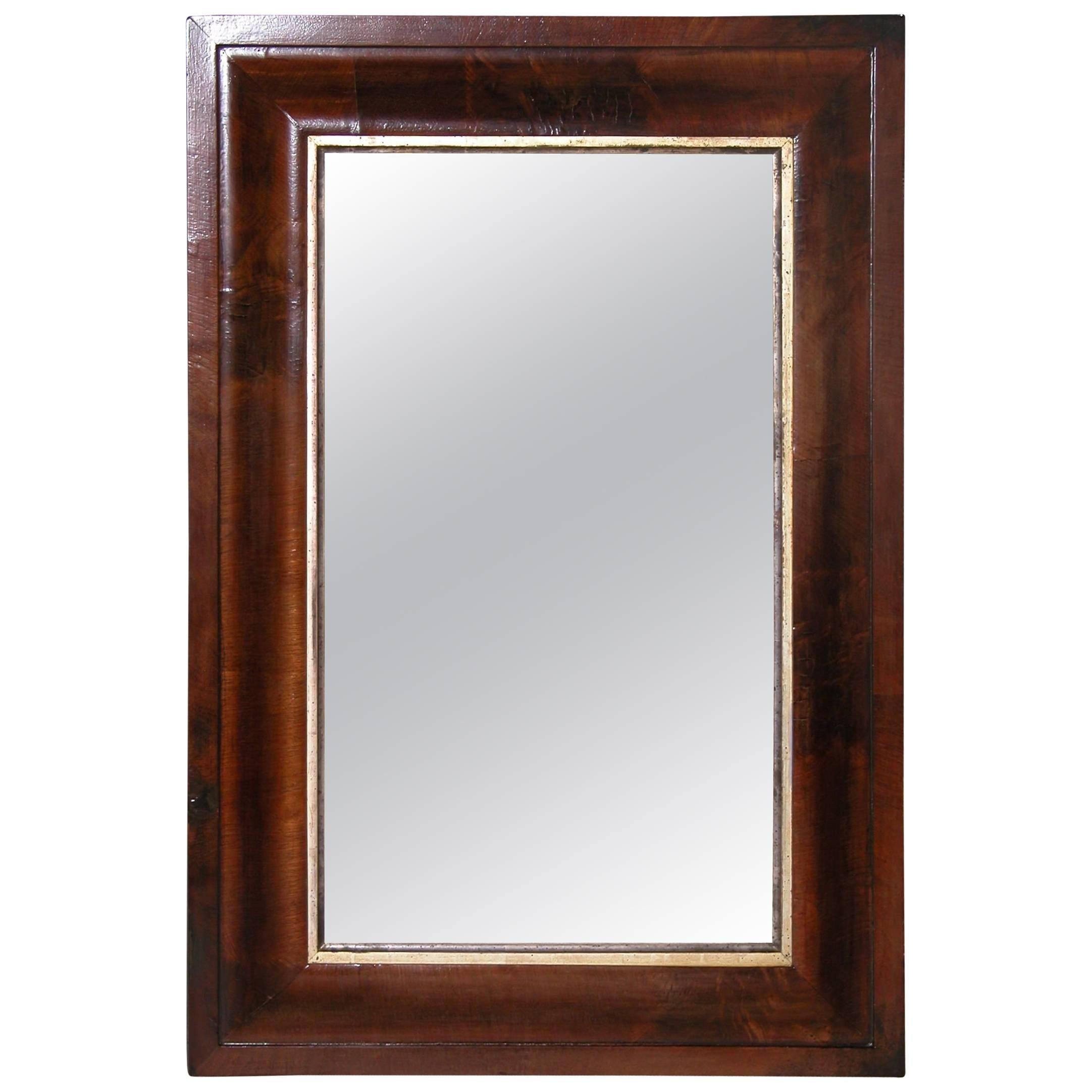 Mahogany Rectangular Wall Hung Mirror with Gold Leaf Inner Band